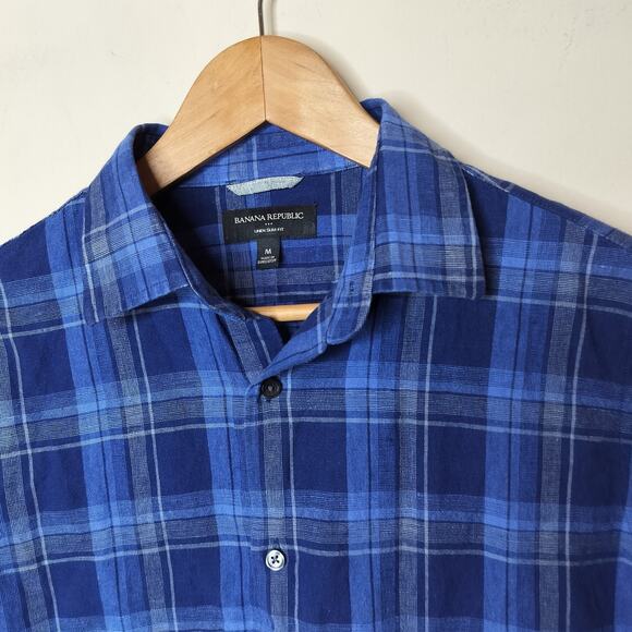 Banana Republic Linen Cotton Button Up Shirt Plaid - Picture 5 of 7